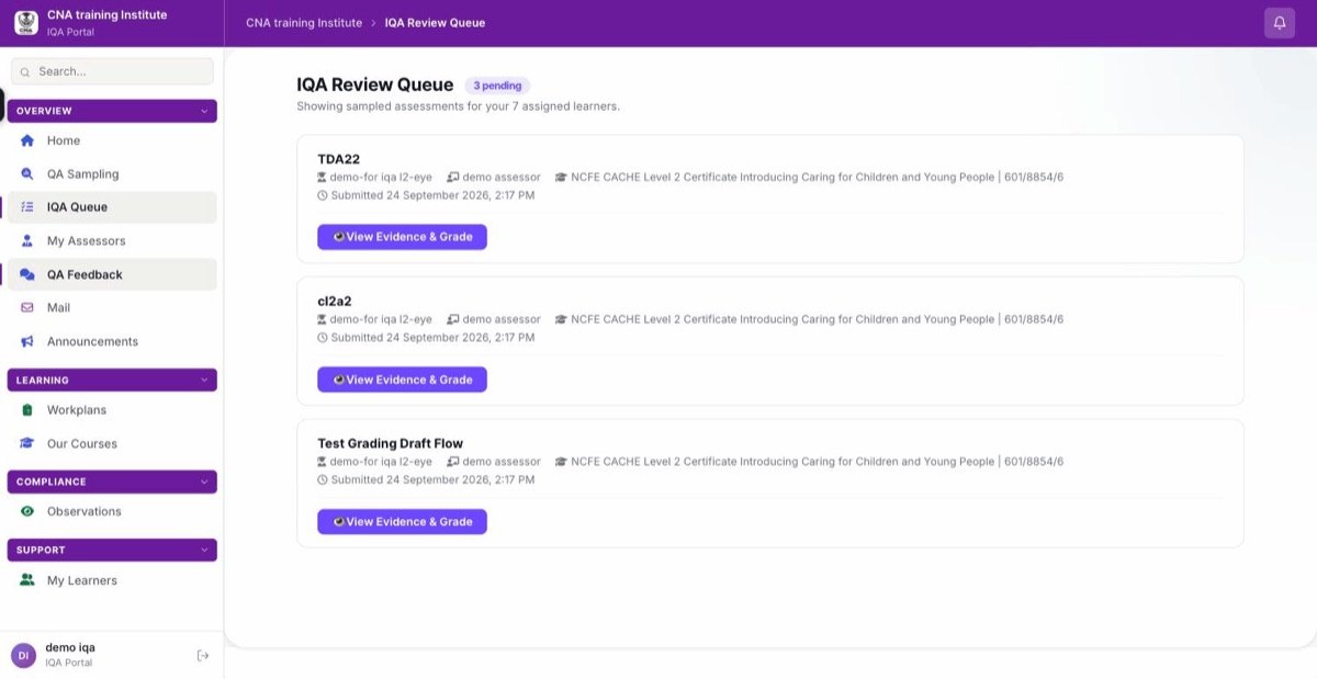 IQA review queue in the iTrainix portal